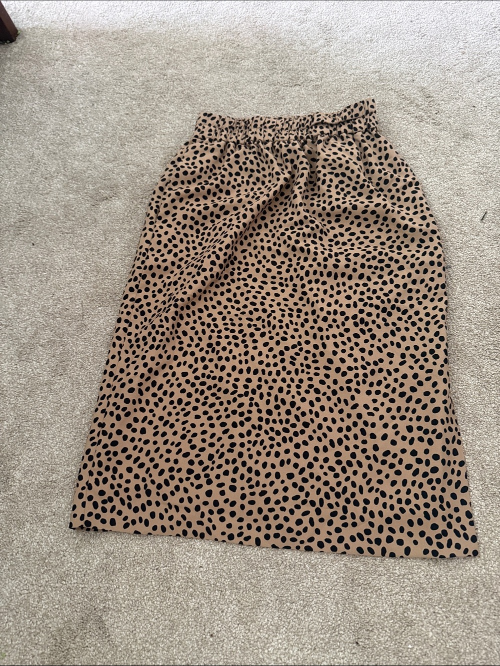 J. Crew Tan Midi Skirt with Black Spot Print